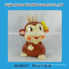 High-quality cute girl monkey ceramic toothpick holder